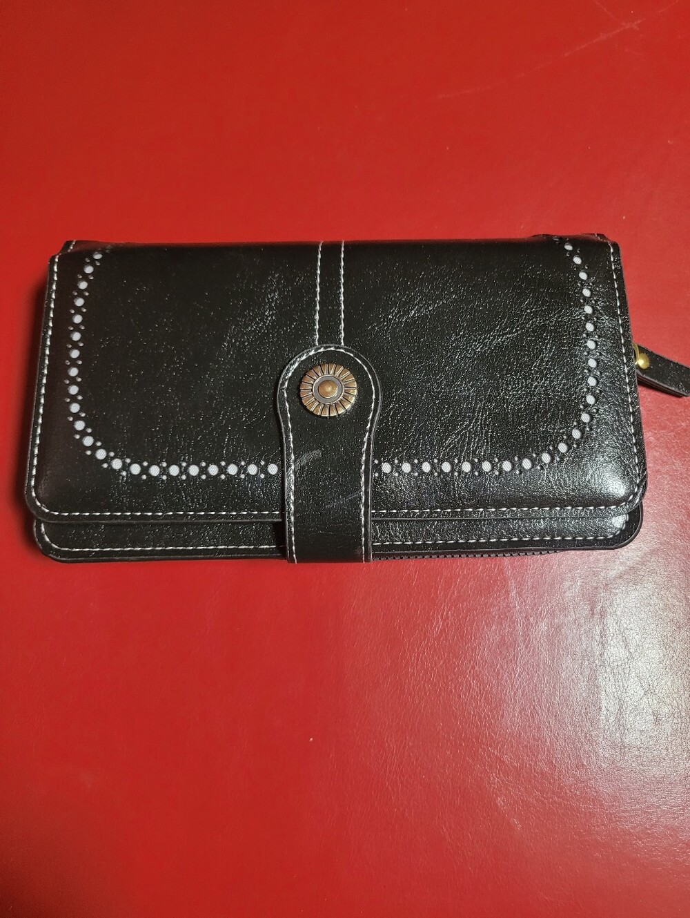 Black Women's Wallet Clutch with Decorative Button